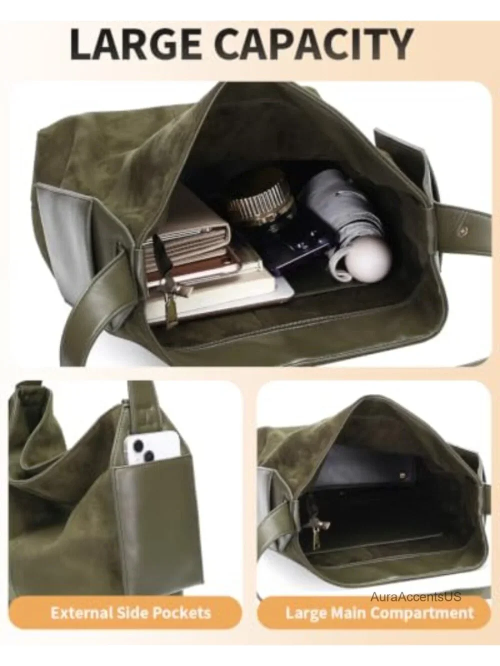 Hobo Shoulder Bag Women Faux Suede Leather Handbag Crossbody Tote
